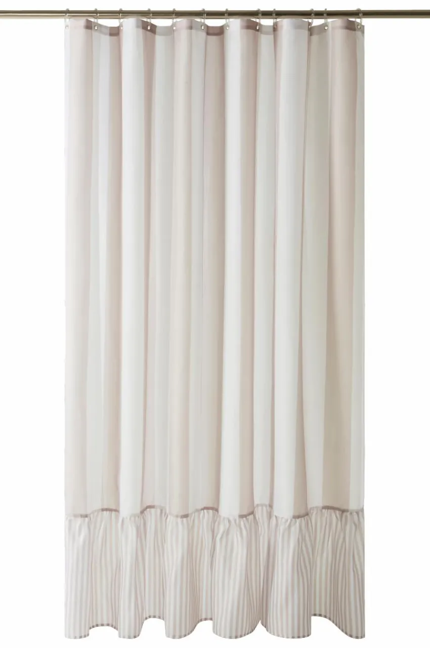 Duschdraperier|Jotex ANDREA Duschdraperi Med Volang Ljusbeige/vit