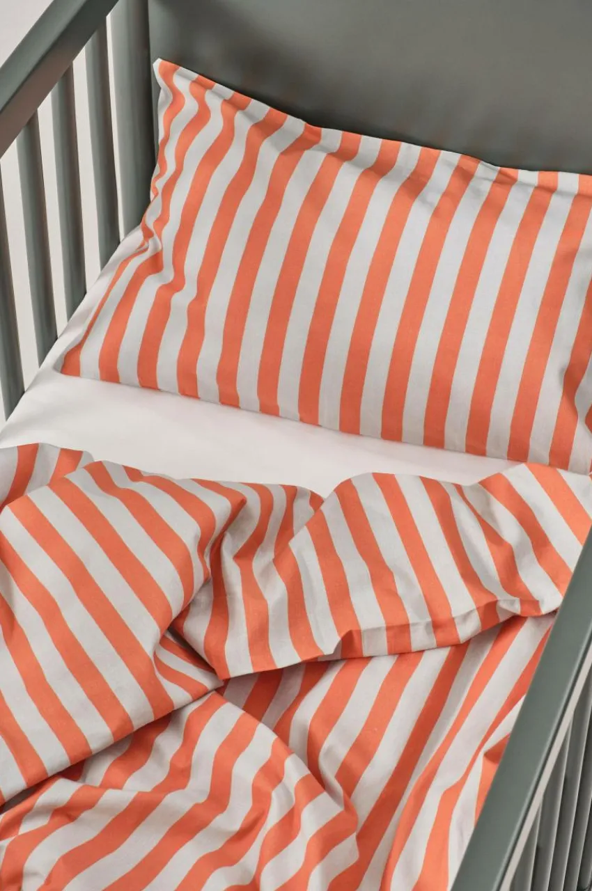 Barnsängkläder|Jotex BOEL MINI Påslakanset Spjälsäng - Ekologisk Orange/ljusblå