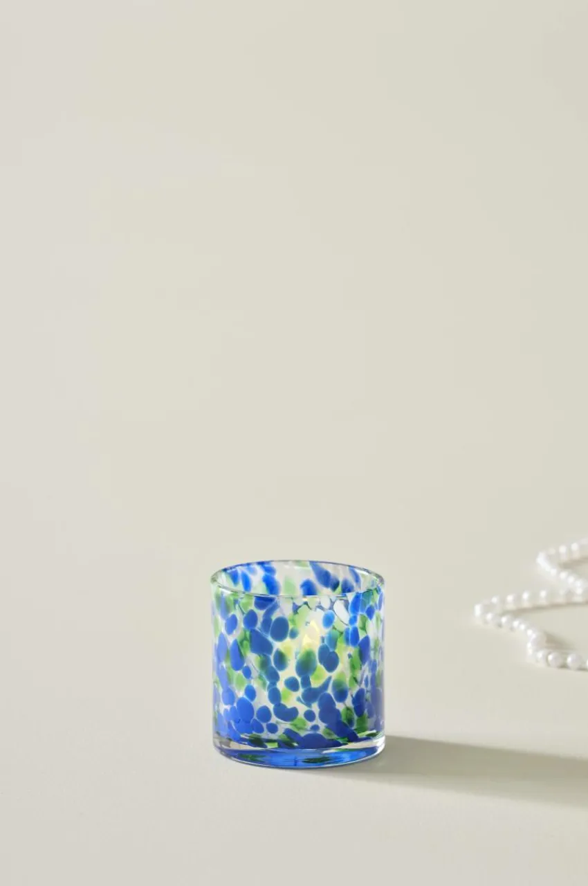 Ljuslyktor|Jotex BOSTON Ljuslykta Höjd 8,5 Cm Clear with blue green and white