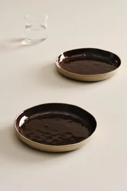 Tallrikar|Jotex CARA Assiett 2-pack ø 22 Cm Mörkbrun/beige