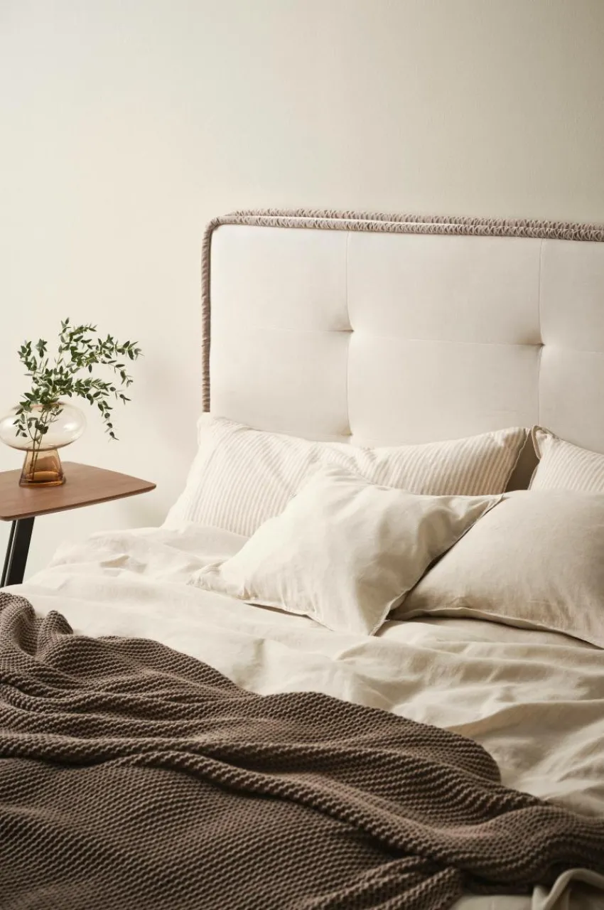 Sänggavlar|Jotex CLIFTON Sänggavel 180 Cm Naturvit/greige piping