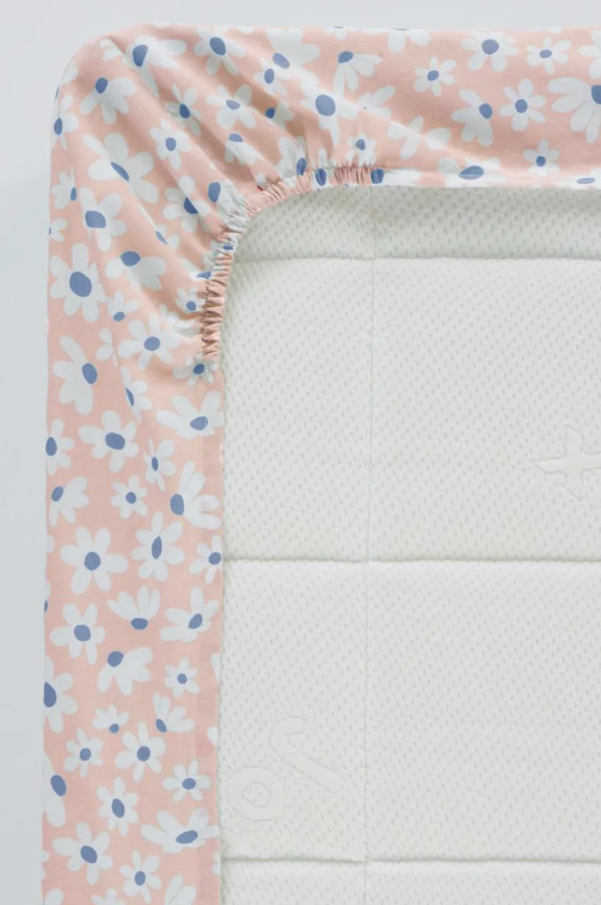 Barnsängkläder|Jotex DAISY MINI Dra-på-lakan - Ekologisk Rosa
