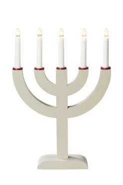 Julbelysning|Jotex Elljusstake 5 Ljus Trä 41,7cm Beige/mörkröd