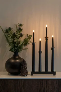 Julbelysning|Jotex Elljusstake 4 Ljus Trä 59cm Svart