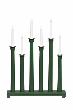 Julbelysning|Jotex Elljusstake 6 Ljus Trä 59cm Grön