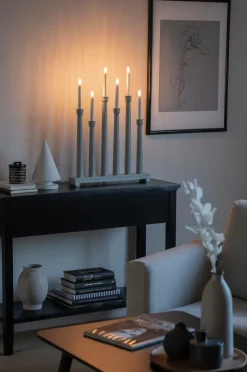 Julbelysning|Jotex Elljusstake 6 Ljus Trä 59cm Grå
