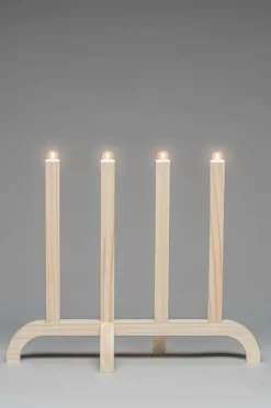 Julbelysning|Jotex Elljusstake 4 Ljus Trä 42cm Natur