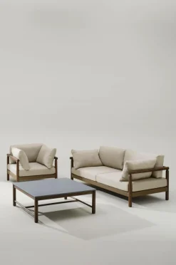 Utebord|Utemöbler|Jotex FONTHILL Soffbord 100x100 Cm Teak/Grå
