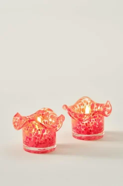 Ljuslyktor|Jotex FREESIA Ljuslykta 2-pack Clear with red/ orange