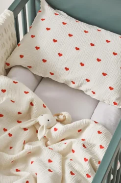 Barnsängkläder|Jotex HEARTS MINI Påslakanset Spjälsäng - Ekologisk Naturvit