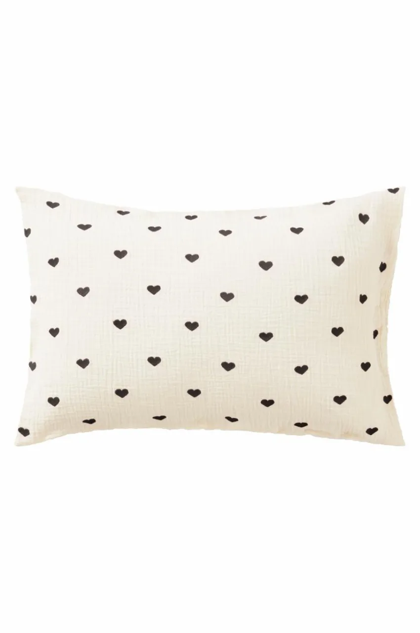 Barnsängkläder|Jotex HEARTS MINI örngott 55x35 Cm - Ekologisk Vit/svart