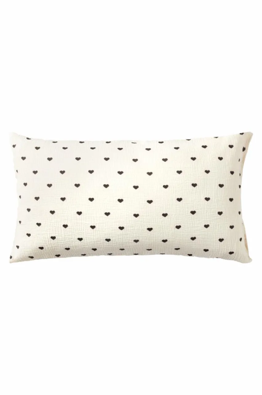 Barnsängkläder|Jotex HEARTS örngott 90x50 Cm - Ekologisk Vit/svart