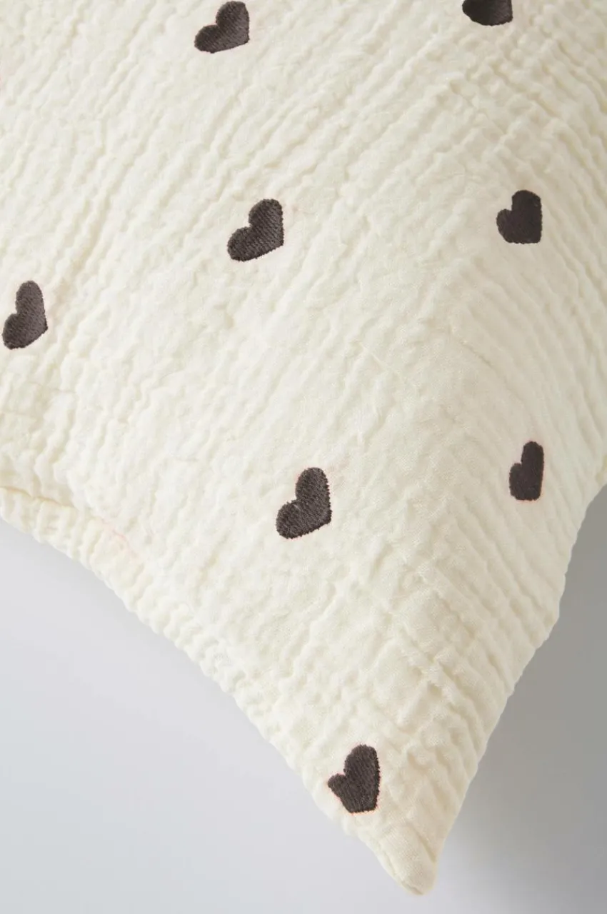 Barnsängkläder|Jotex HEARTS örngott 90x50 Cm - Ekologisk Vit/svart