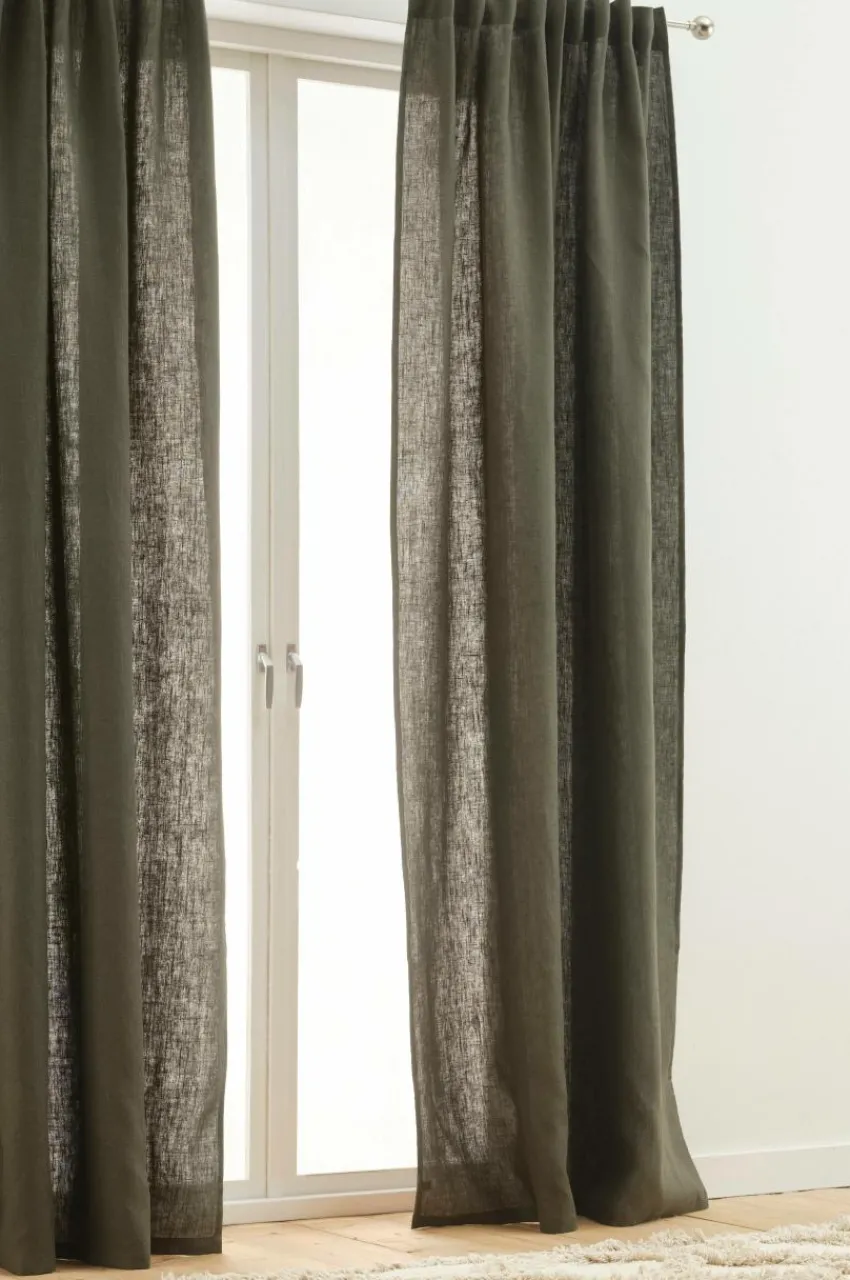 Linnegardiner|Multifunktionsgardiner|Jotex HEDDIE Linnegardin 2-pack Mörk oliv