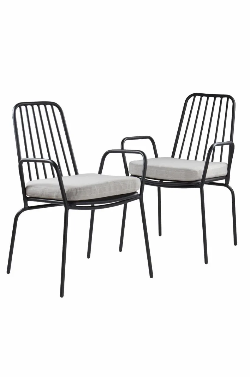 Utestolar & Utepallar|Utemöbler|Jotex IMPERIA Karmstol 2-pack Svart/ljusgrå dyna