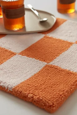 Bordstabletter|Jotex KIO CHECK Bordstablett 4-pack - Ekologisk Ljusrosa/orange