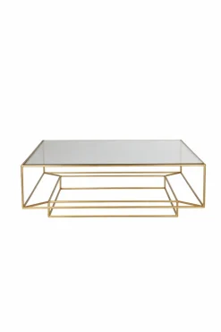 Bord|Jotex LAKELAND Soffbord 102x102 Cm Glas/mässing