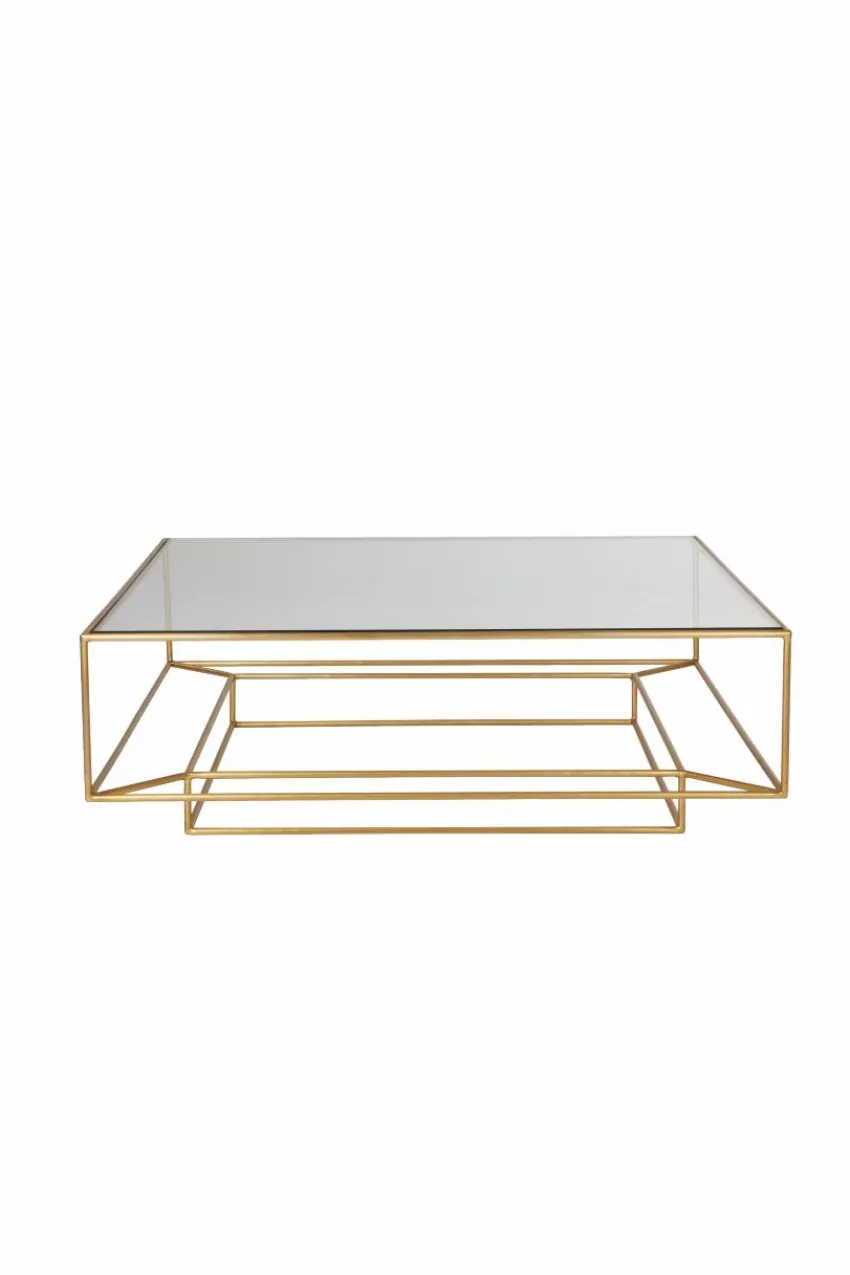 Bord|Jotex LAKELAND Soffbord 102x102 Cm Glas/mässing