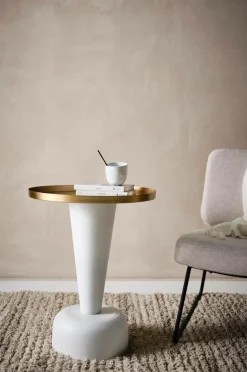 Bord|Jotex MARCELLO Sidobord ø 51 Cm Vit/mässing