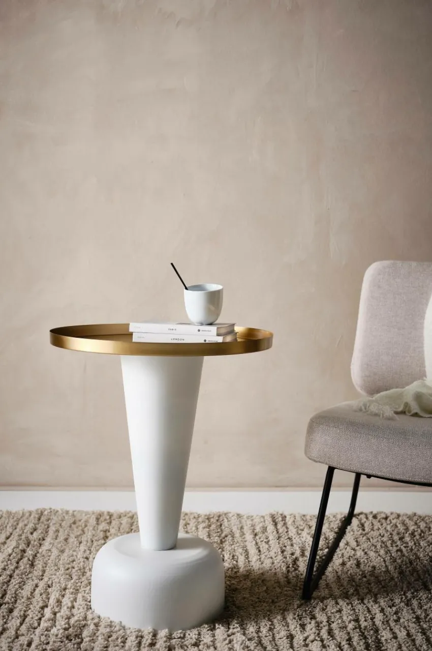 Bord|Jotex MARCELLO Sidobord ø 51 Cm Vit/mässing