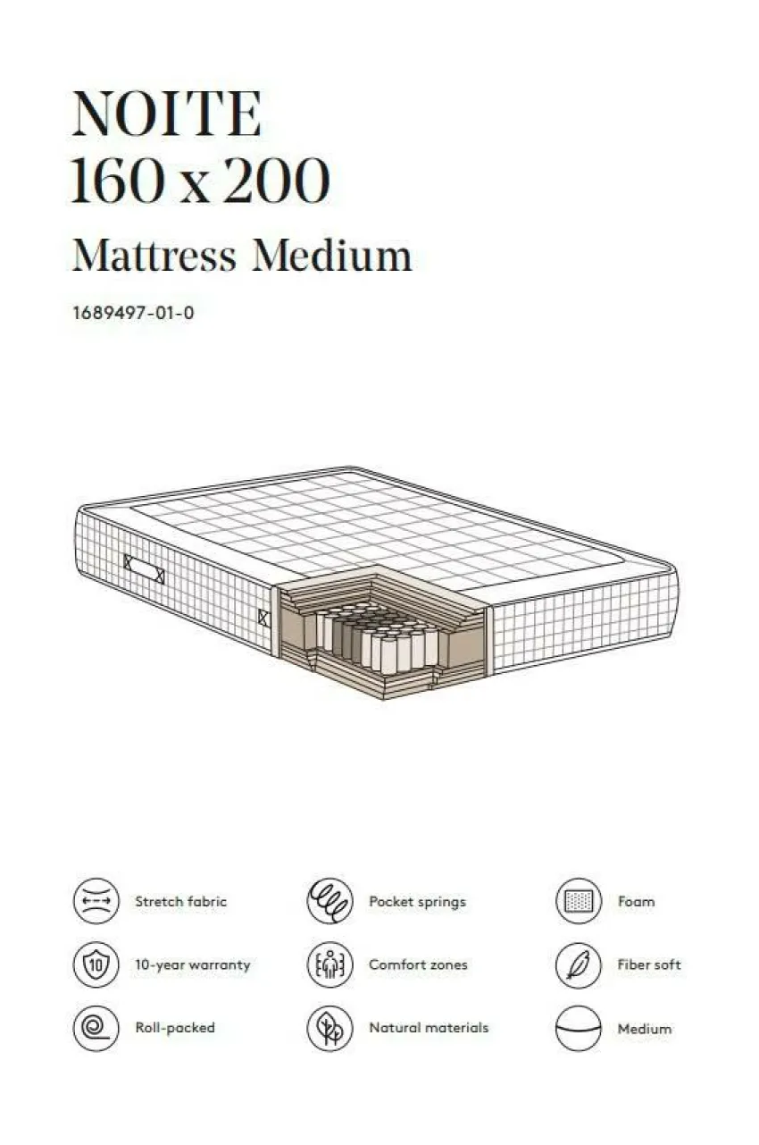 Resårmadrass|Jotex NOITE Madrass Medium 160x200 Cm Vit