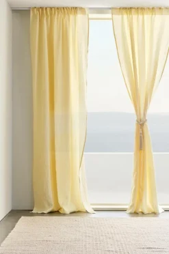 Linnegardiner|Multifunktionsgardiner|Jotex OLGA Linnegardin 2-pack Ljusgul