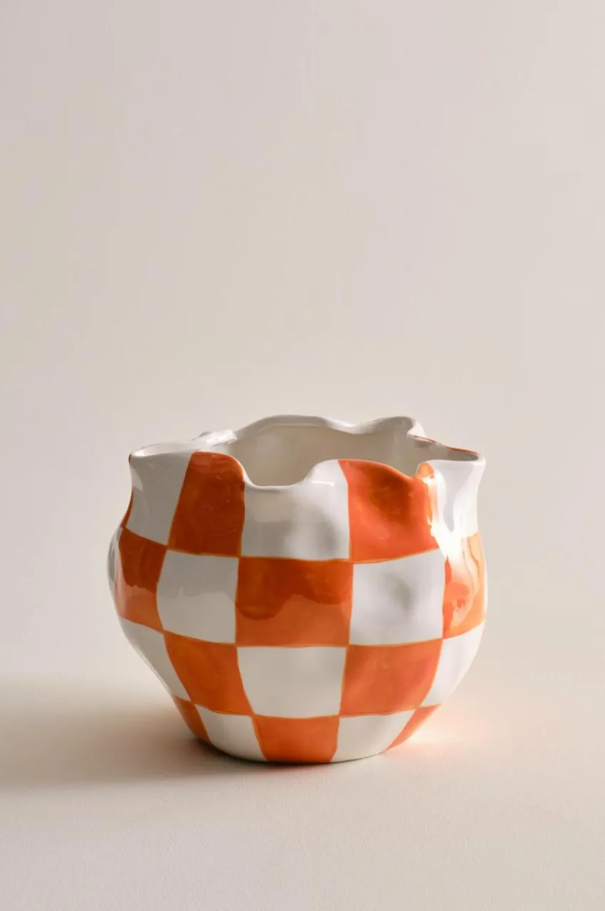 Vaser|Krukor|Jotex RUTAN Kruka Orange/vit