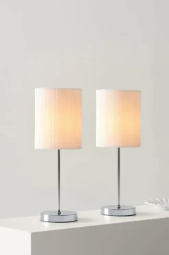 Bordslampor|Jotex SETH PLISSÉ Bordslampa 2-pack Krom/vit