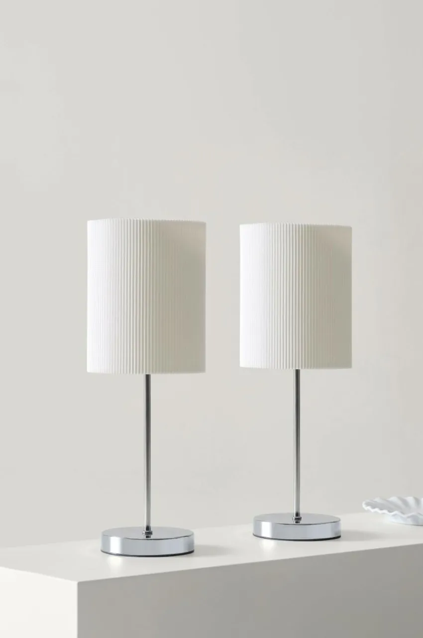Bordslampor|Jotex SETH PLISSÉ Bordslampa 2-pack Krom/vit