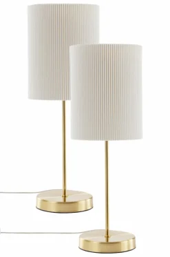Bordslampor|Jotex SETH PLISSÉ Bordslampa 2-pack Mässing/vit