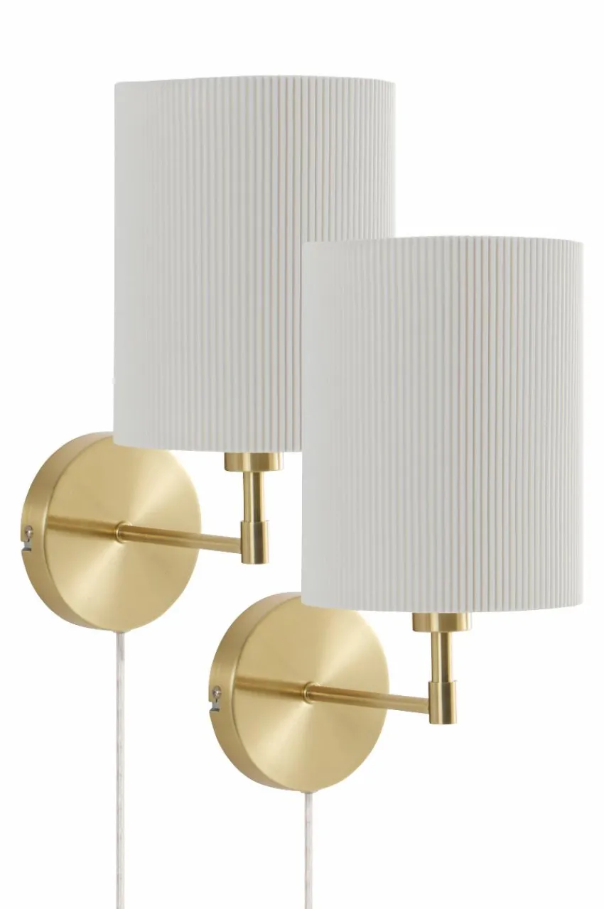 Vägglampor|Jotex SETH PLISSÉ Vägglampa 2-pack Mässing/vit