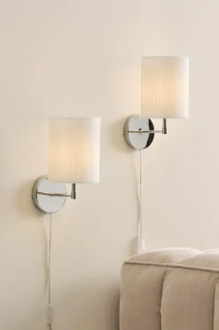 Vägglampor|Jotex SETH PLISSÉ Vägglampa 2-pack Krom/vit