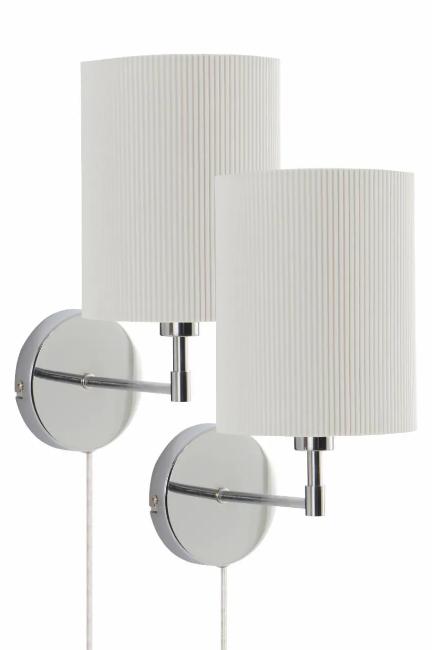 Vägglampor|Jotex SETH PLISSÉ Vägglampa 2-pack Krom/vit