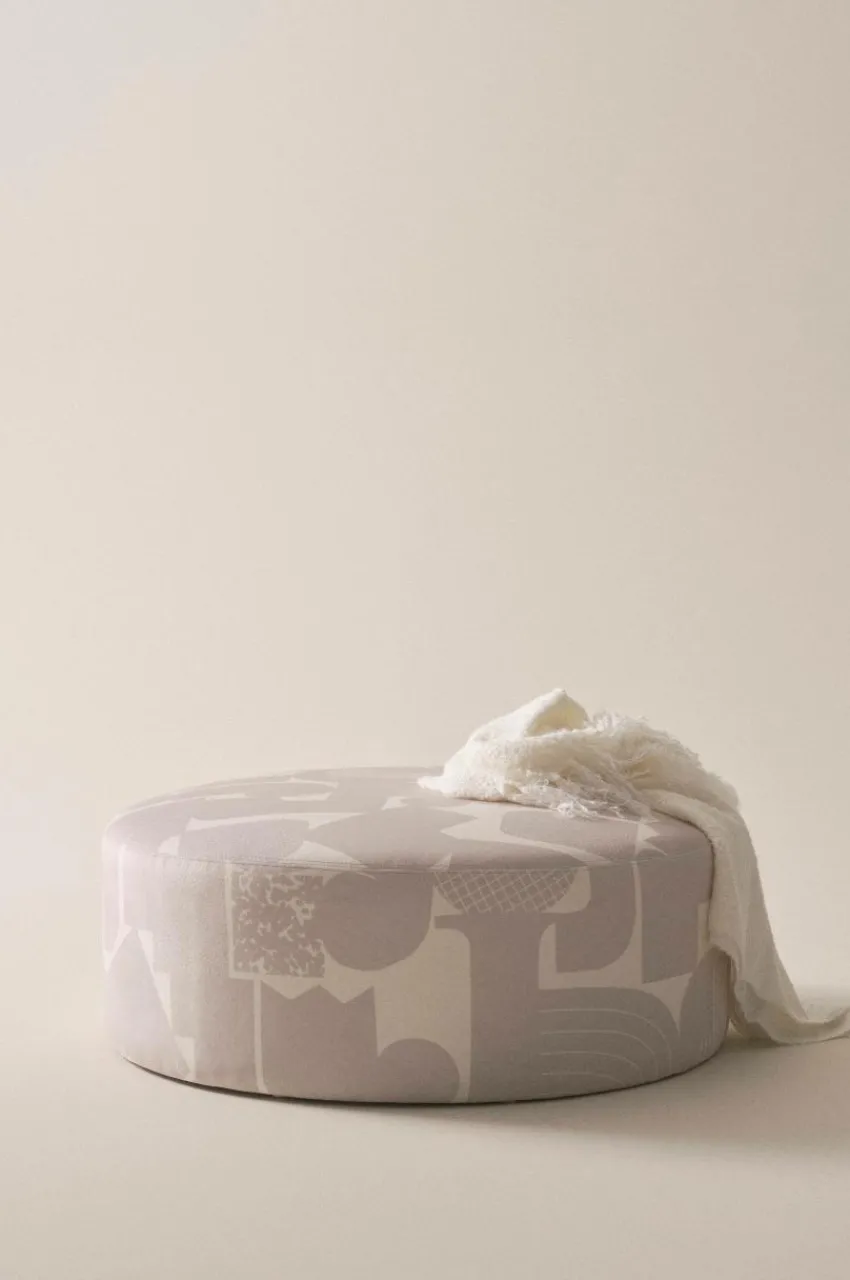 Sittpuffar|Jotex SHANGHAI PRINT Sittpuff ø 90 Cm Beige/vit