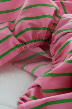 Barnsängkläder|Jotex SIMA MINI Dra-på-lakan Spjälsäng Ekologisk Rosa/grön