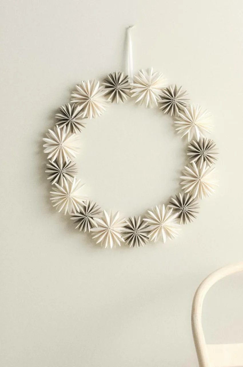 Juldekoration|Jotex SNOWSTARS Krans Naturvit/beige