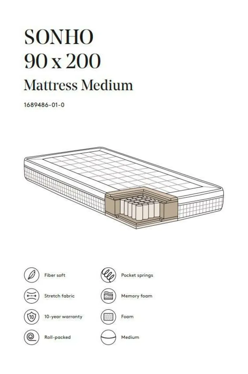 Resårmadrass|Jotex SONHO Pocketresårmadrass Medium 90x200 Cm Vit