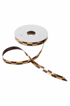 Presentpapper & Snöre|Juldekoration|Jotex SQUARE Dekorationsband - Längd 20 Meter Brun/guld