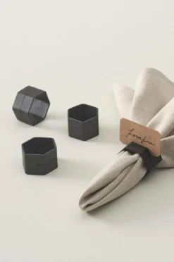 Kökstillbehör|Jotex TERRA Servettring Med Placeringskortshållare 4-pack Black