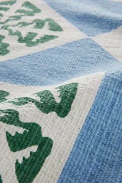 Återvunna Mattor|Slätvävda Mattor|Jotex TREELINE Slätvävd Matta ø 110 Cm Blå/grön/vit