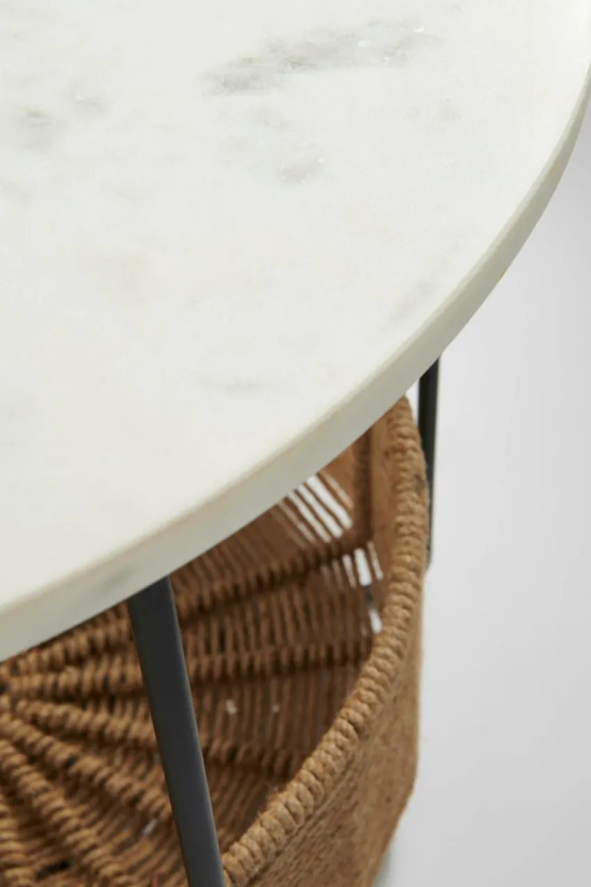 Hundbädd/Kattbädd|Bord|Jotex TREVI Sidobord/djurbädd ø 51 Cm Vit marmor/jute
