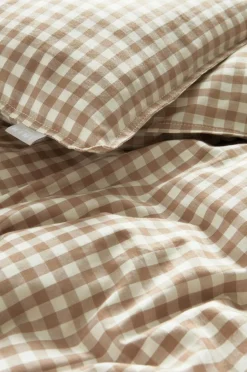 Barnsängkläder|Jotex VERMONT BABY Påslakanset Vagn/vagga - Ekologisk Brun/vit rutig