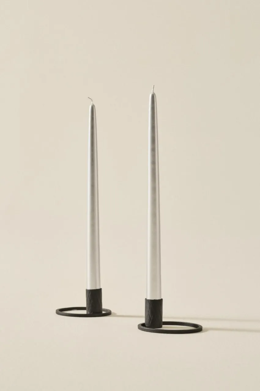 Ljus|Juldekoration|Jotex VICKAN METALLIC Antikljus 2-pack - Höjd 35 Cm Silver