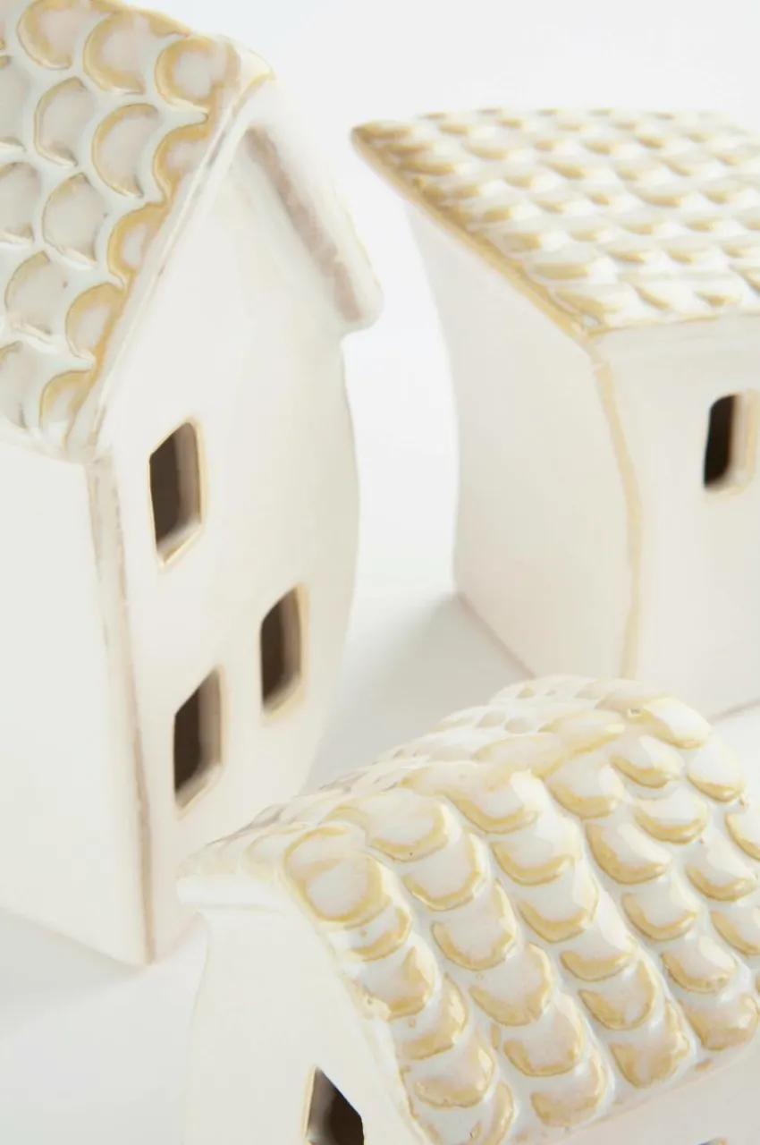 Juldekoration|Jotex VILLAGE Dekorationshus 3-pack Naturvit