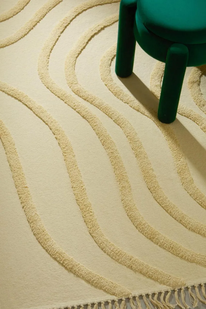 Bomulls- & Trasmattor|Barnmattor|Jotex WAVE Bomullsmatta Ekologisk 130x190 Cm Ljus banangul