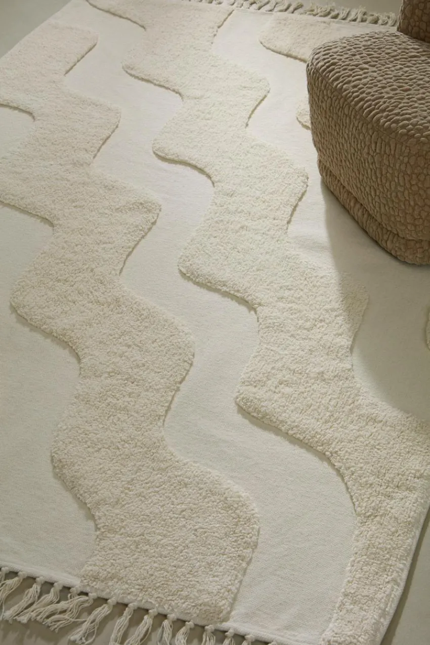 Bomulls- & Trasmattor|Barnmattor|Jotex WAVING Bomullsmatta Ekologisk 130x190 Cm Naturvit